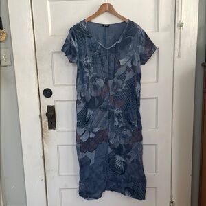 Cotton Blue Floral Midi Dress with pockets